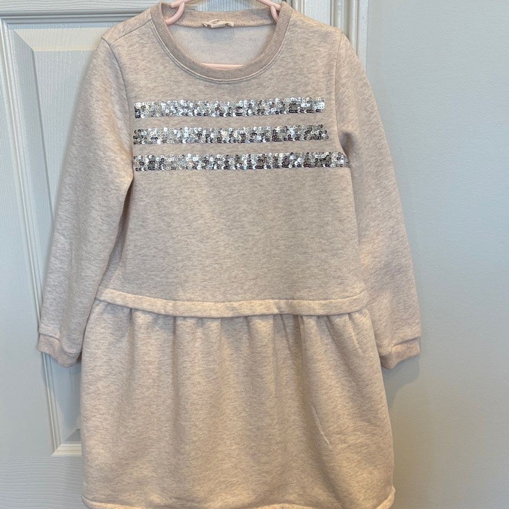 Crewcuts Beige Size Small Sweatshirt Dress with Silver Sequins